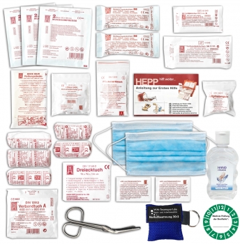 KFZ Auto-Verbandkasten - Füllung nach aktueller DIN 13164 Plus 2 inkl. Hygiene-Gel + Beatmungshilfe